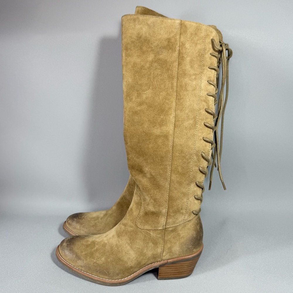 SOFFT Sharnell Tan Distressed Suede Lace-Up Western Inspired Tall Boots